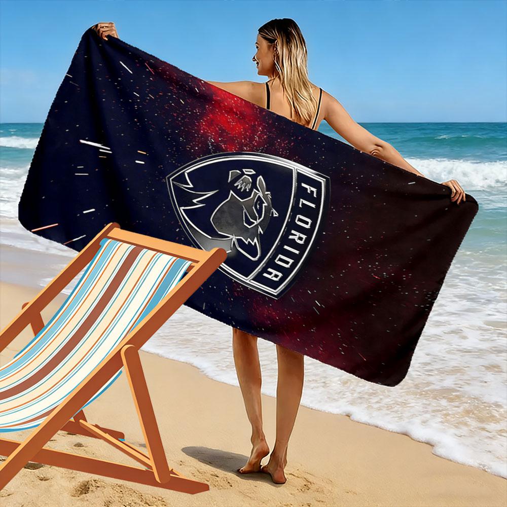 "Florida Panthers Logo On Starry Background" Patterned Beach Towel Quick Dry Perfect for Travel Outdoor Sports Jogging the Beach and Swimming
