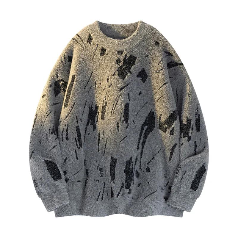 

Осенний мужской модный жаккардовый свитер Мужской повседневный пуловер с круглым вырезом Вязаный однотонный свитер Зимняя мода Мужской трикотаж Верхняя одежда XXXL серый