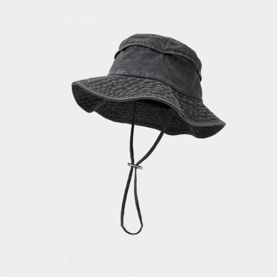 Женская дышащая ретро джинсовая панама-ведро с ремешком на подбородок, солнцезащитная кепка-шляпа чёрный