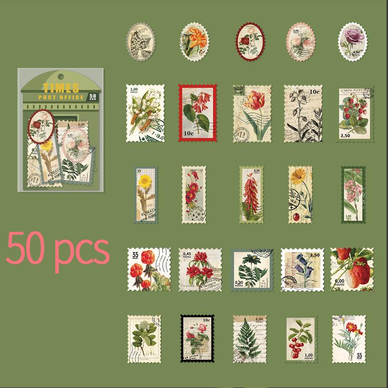 50 Pcs/pack Vintage Bronzing Stamp Style Stickers Decorative DIY Scrapbooking Diary Album Collage Material Junk Journal Supplies