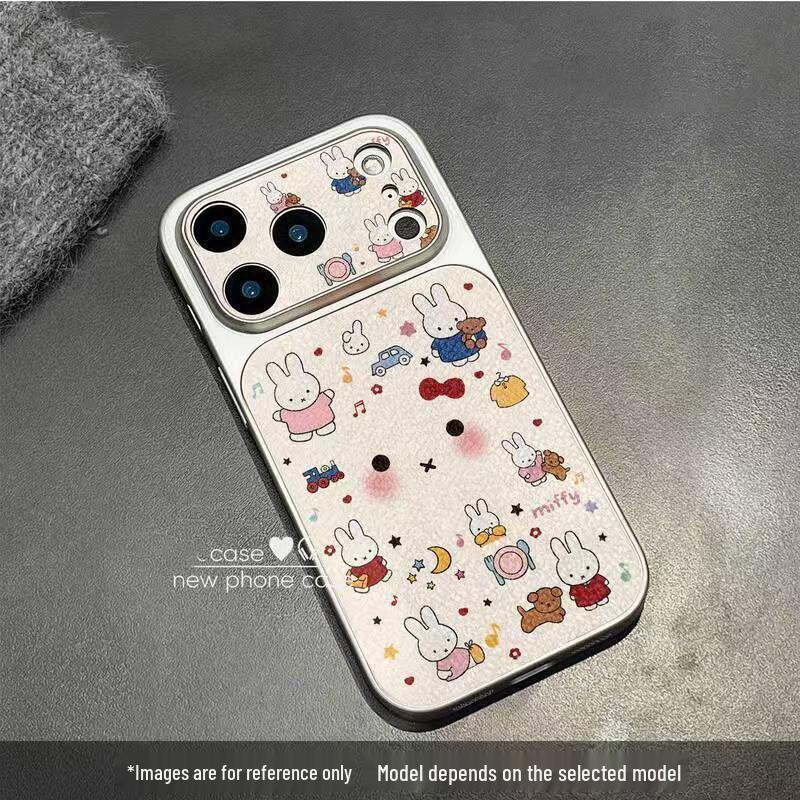 Miffy Rabbit Cartoon Phone Case for Apple 11, 13, 15, 16 Pro, 17 Pro Max - Silver Frame, Large Window