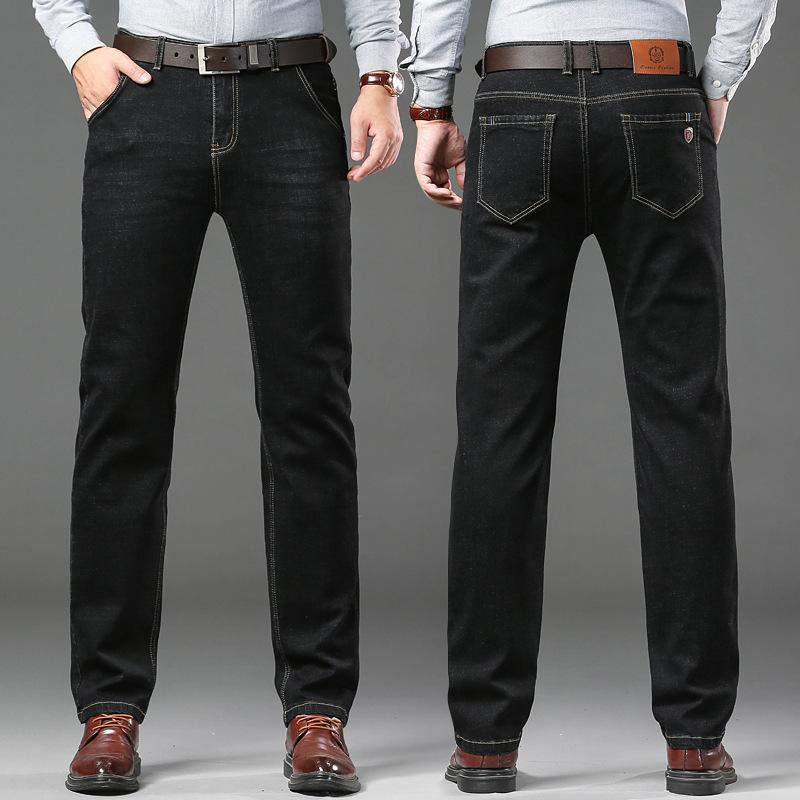 Stretch Straight-Leg Denim Casual Trousers for Men Non-Iron Business Trousers for Middle-Aged Gentlemen