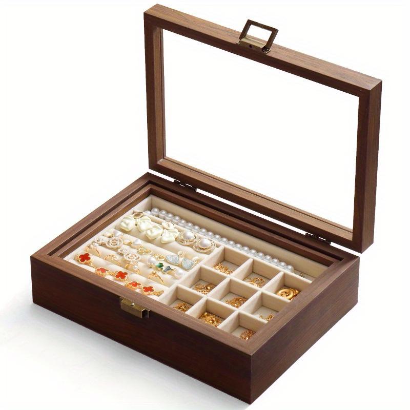 Retro Walnut Jewelry Display Box with Clear Lid Dustproof Storage Necklaces Earrings Bracelets Ring Wooden Jewelry Organizer Box