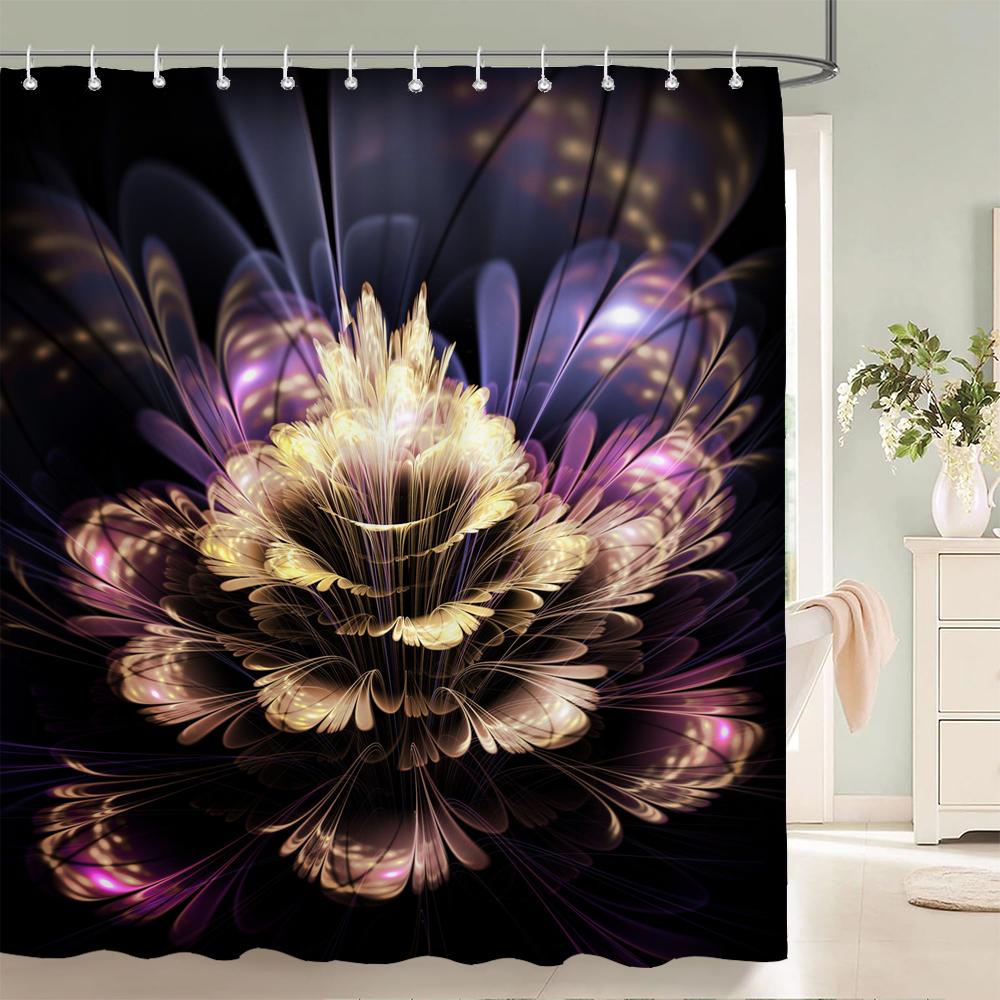 Shower Curtain Black and White Floral Pattern 3D Printing Shower Curtain Polyester Waterproof Home Decor Curtain 180x180CM