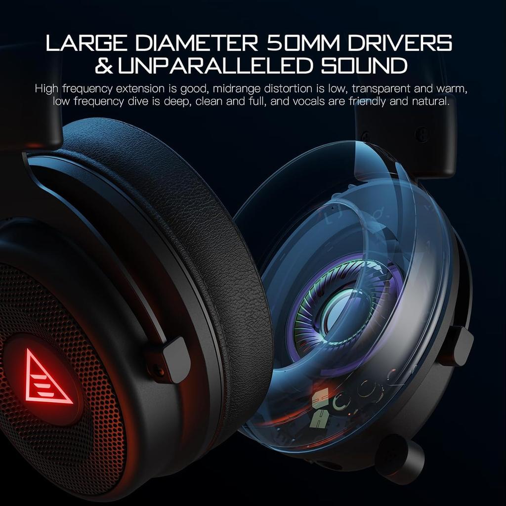 E900BT Wireless Gaming Headphones with PC Microphone, Surround Sound 7.1, Ultra-low Latency of 20MS, Bluetooth 5.3, USB 2.4G with 50 Hours Battery