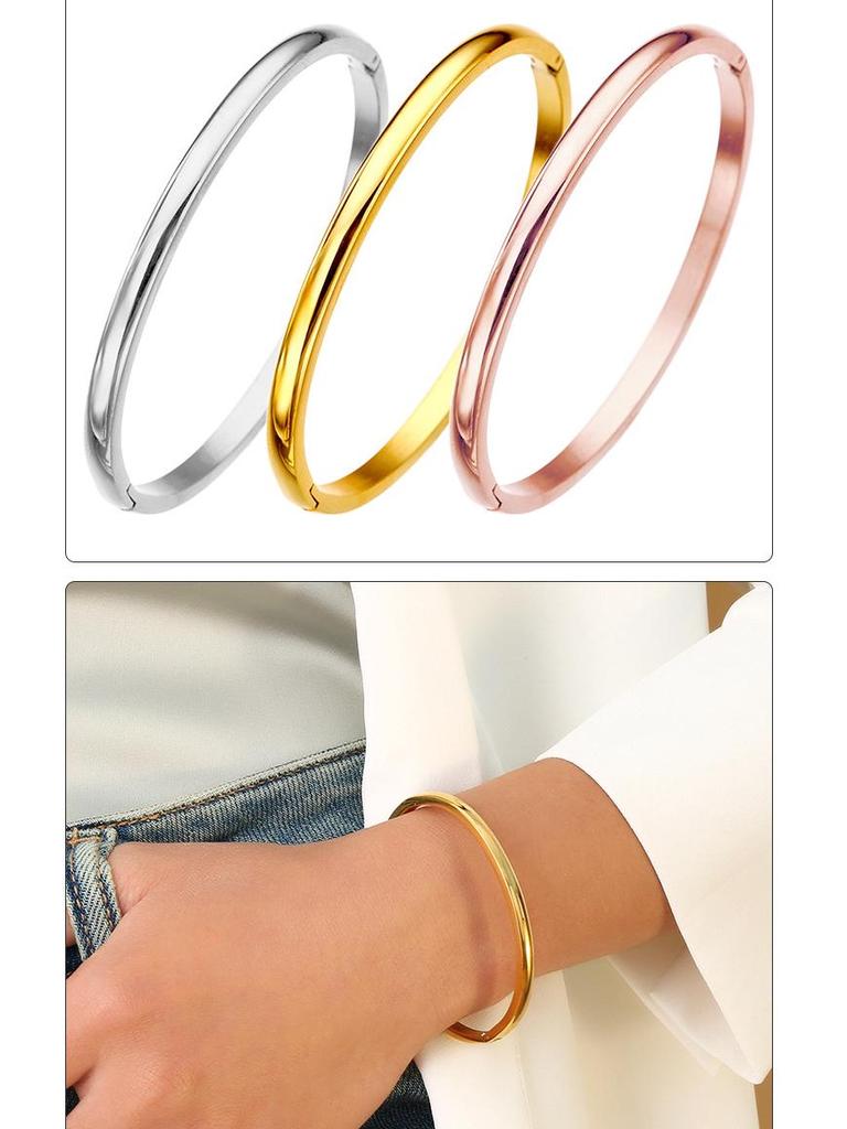 Trendy Women's Stainless Steel Ring Bracelet with Smooth Arc Buckle - Simple and Fashionable Design