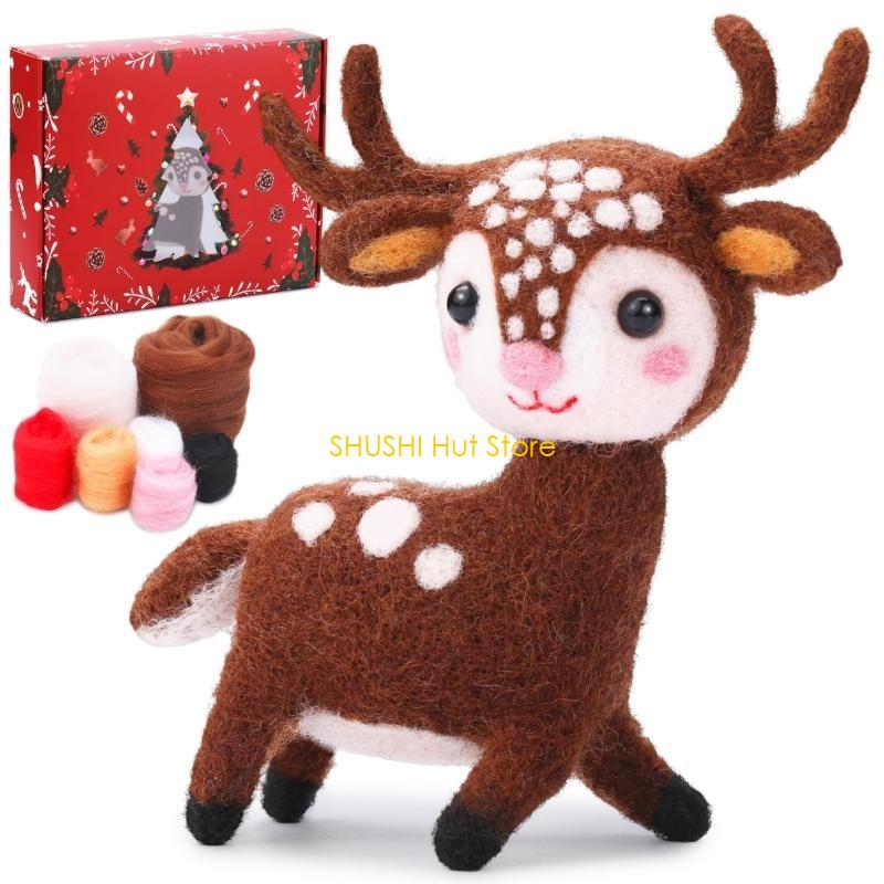 

Christmas Santa Deer Wool Felt Tools Set Handmade DIY Felting Material Package Non-Finished Needle Felting Starter Kits D57B