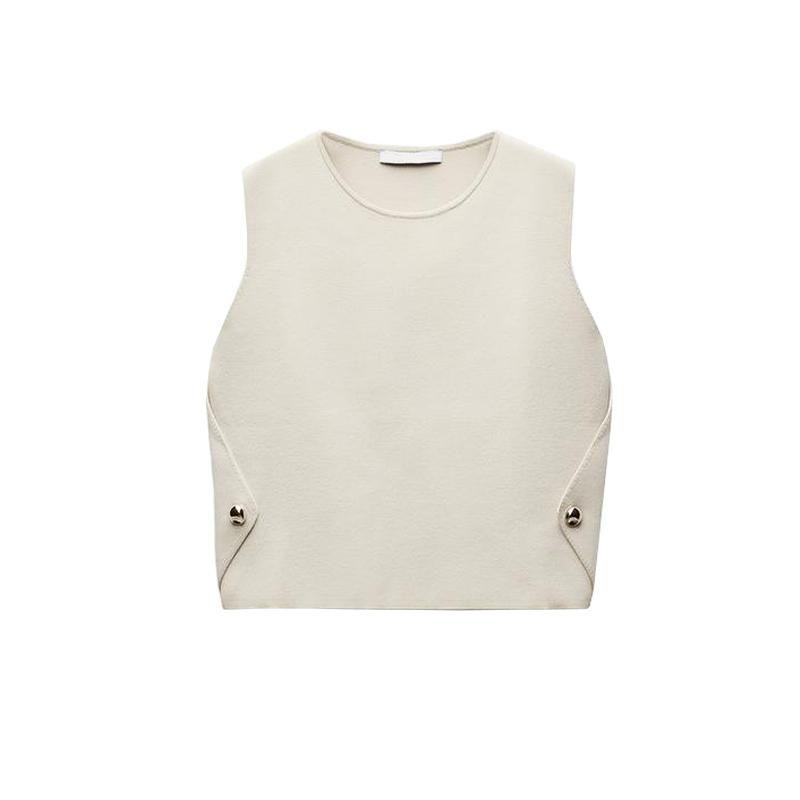 Fall and Winter New Women's Clothing Multi-Color Selection Side Button Decoration Sleeveless round Neck Knitting Vest Jacket 4192129