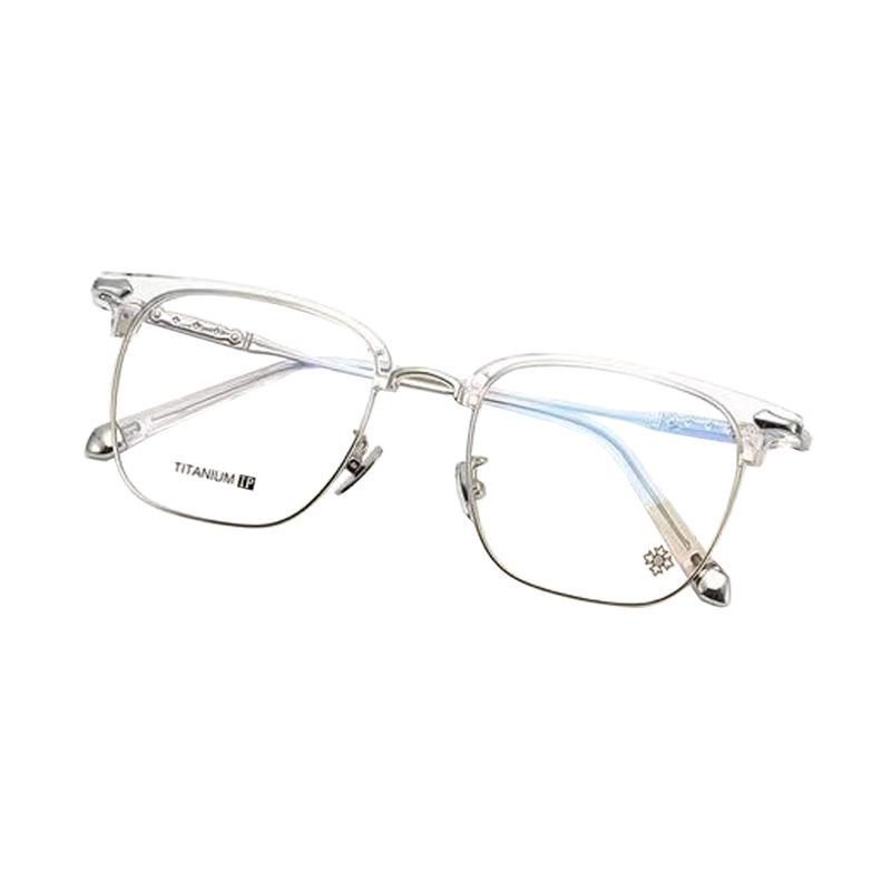 Unisex Artistic Retro Pure Titanium Brow Bar Square Glasses Frame with Myopia Compatibility