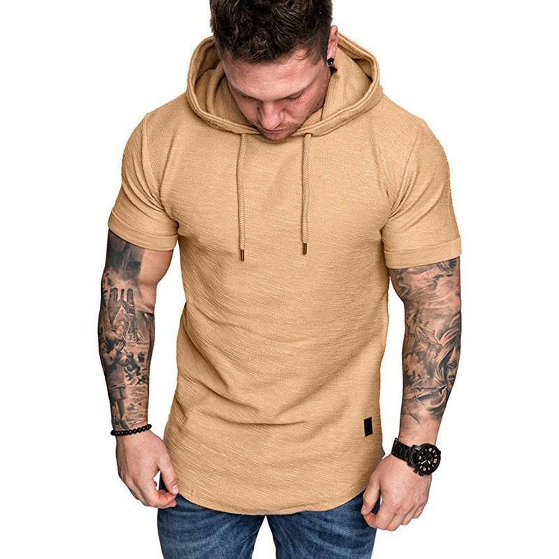 Summer Hooded T-shirt Men's Solid Color Large Size Loose Men's Short-sleeved T-shirt Hoodie
