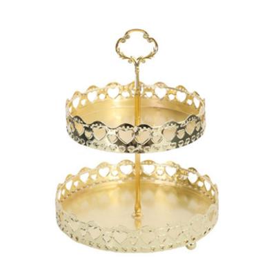 Double Layer Pastry Tray Decorative Copper Gold Biscuits Dessert Display Plate for Wedding Hollowed