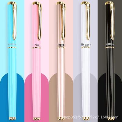 Hero Brand Penna Stilografica Tutta in Metallo con Pennino Fine da 0,38 mm per Calligrafia e Correzione della Postura, Incisione del Nome, Regalo Ideale per Studenti delle Scuole Primarie.