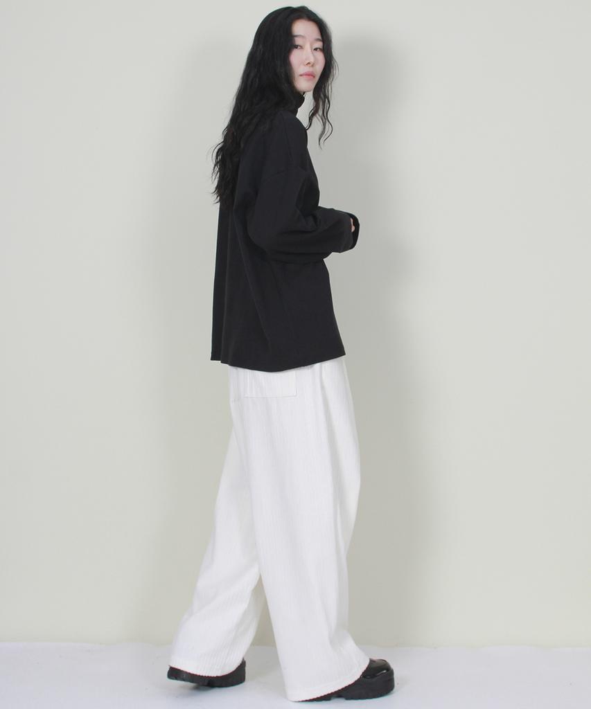 Deumakeu Wide-Fit Corduroy One-Pleat Elastic Pants White
