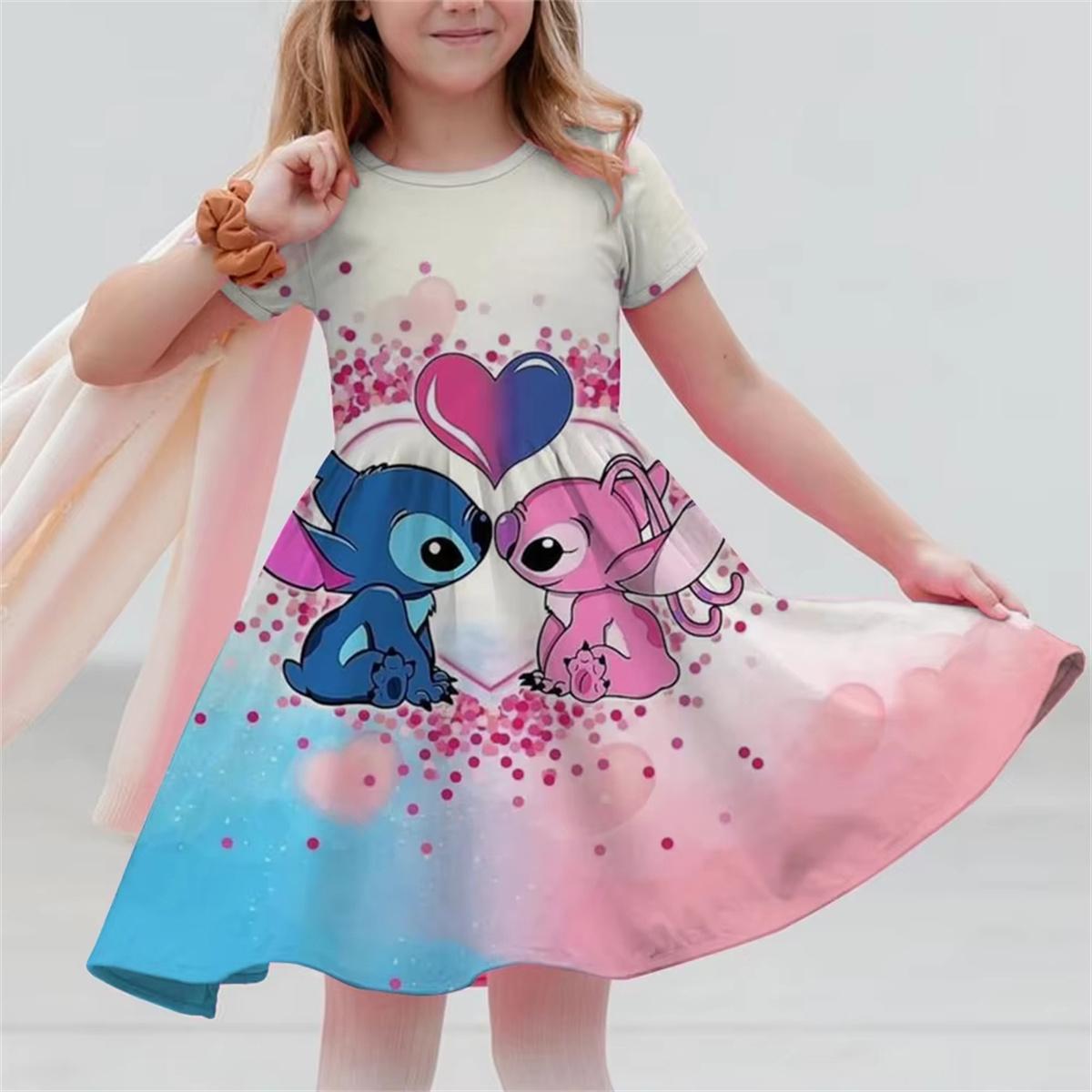 

Платье с коротким рукавом с 3D-принтом Disney Stitch Свободное и удобное Платье для вечеринки Повседневный досуг Для прогулок Для дома Девочка 3-14 лет 120