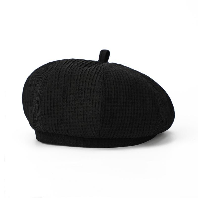 European and American retro black octagonal hat waffle beret female autumn and winter face small big head bud painter hat