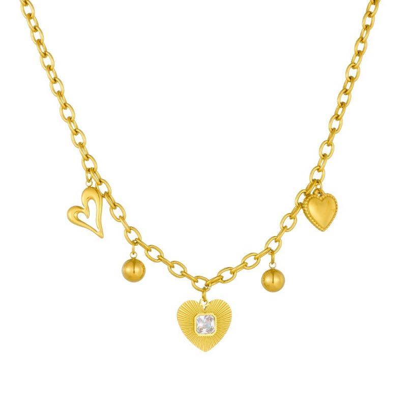 Collier Cœur Multicharms Doré avec Chaîne Maillons Paperclip