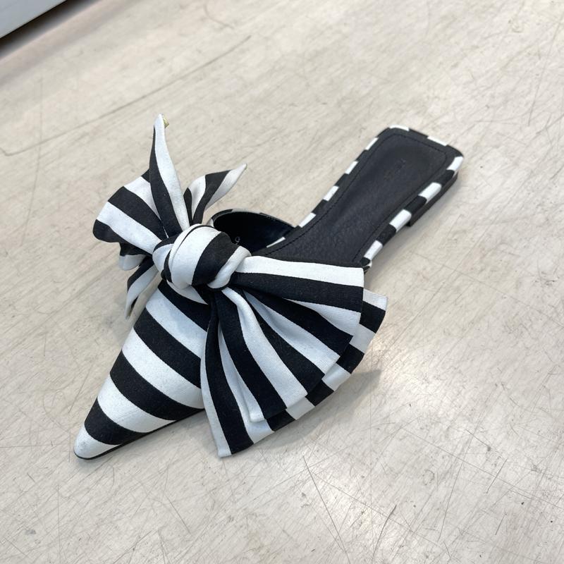 

2025 Новые летние лаконичные женские шлепанцы с острым носком, модные балетки с бантом-бабочкой, вечерние мюли, обувь-слайды 36