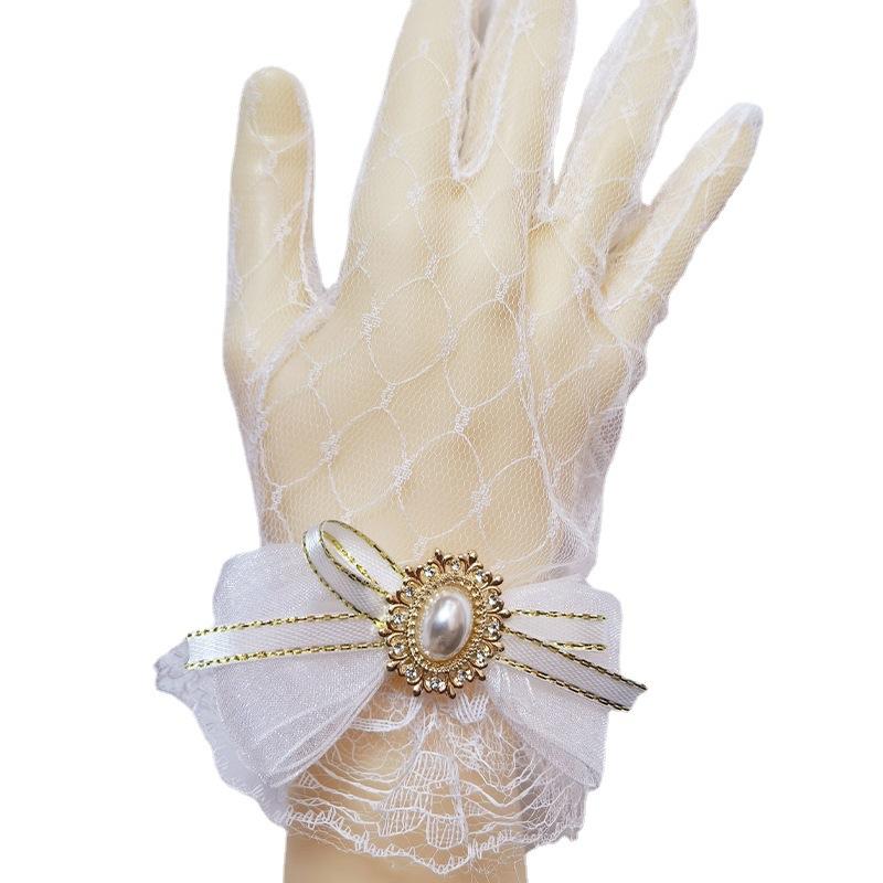 New Halloween Cosplay Dress Gloves Mesh Flash Diamond Black Lace Bow Gloves