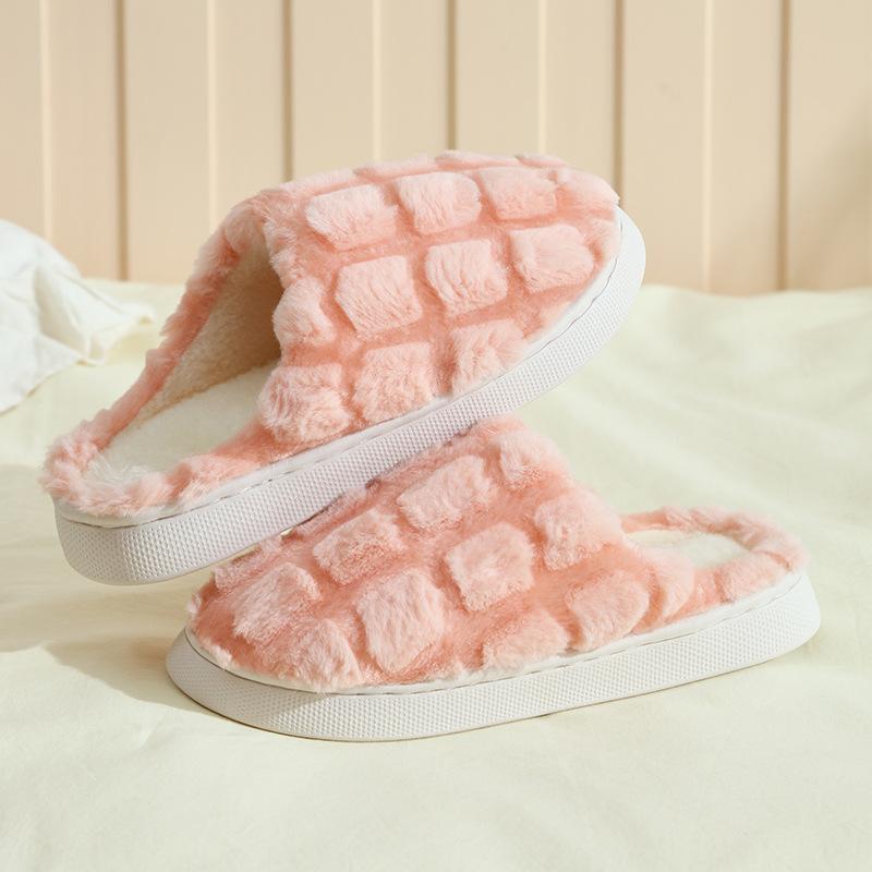 New Cross Plush Cotton Slippers Women's Autumn and Winter Non-slip Indoor Home Thick Bottom Warm Cotton Drag Men's