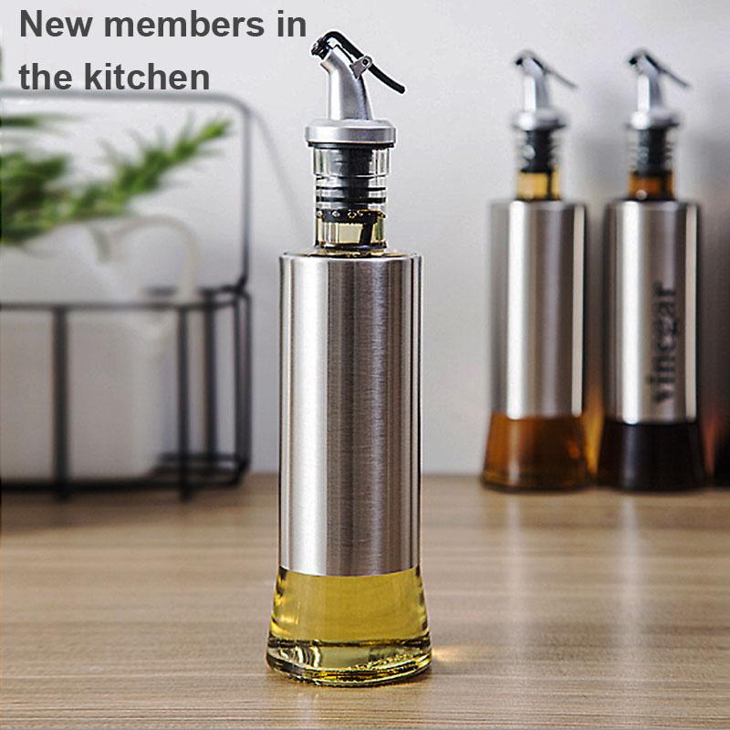 BORREY Nerezová láhev na vaření oleje Dávkovač na omáčky Láhev na koření Láhve na česnekový olej Skleněná láhev na olej a ocet Kuchyňský nástroj