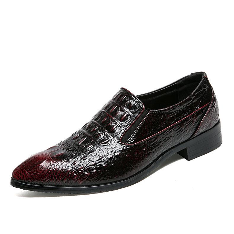 Men's Crocodile Pattern Leather Shoes: Pointed Toe Business Formal & Casual British Retro Style