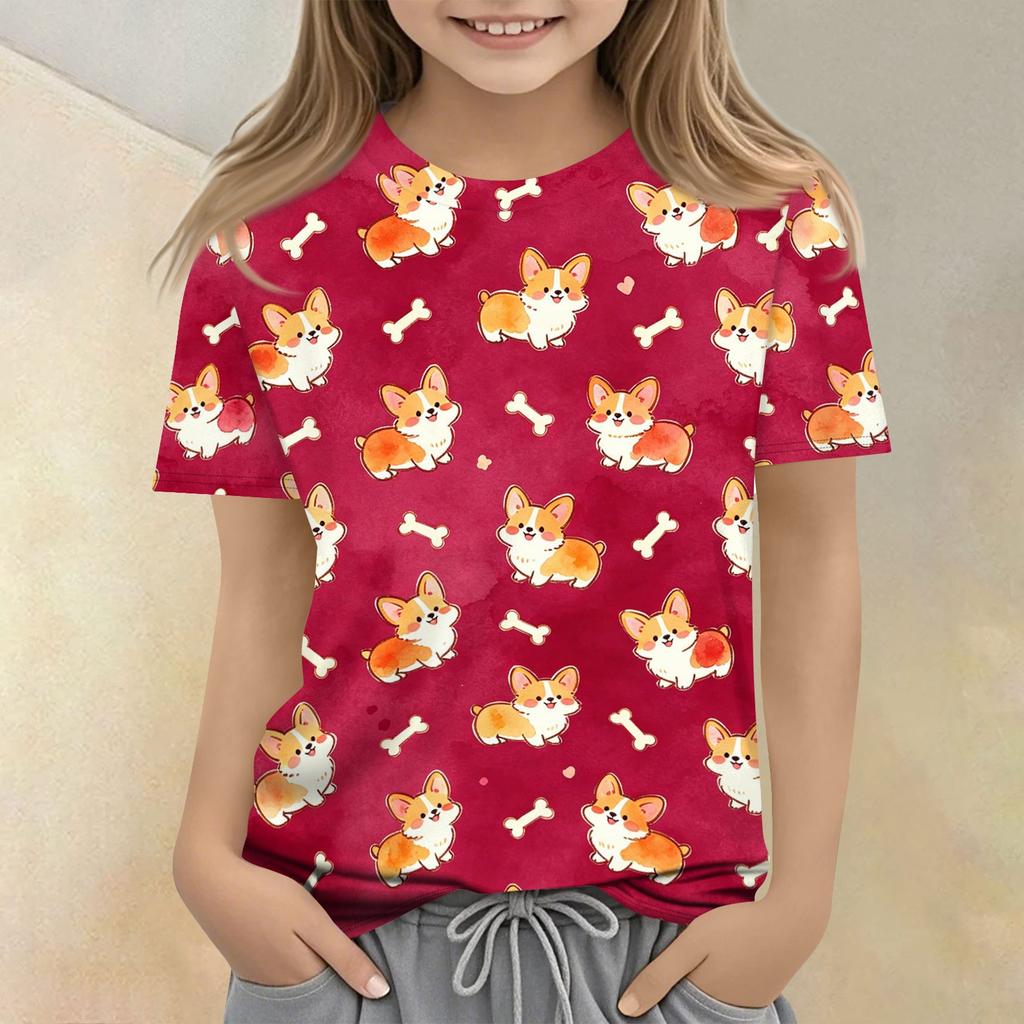 Kids Animal Print Short Sleeve T Shirt Casual Loose Fit Round Neck Top Soft Comfortable Fabric Suitable for Everyday Wear