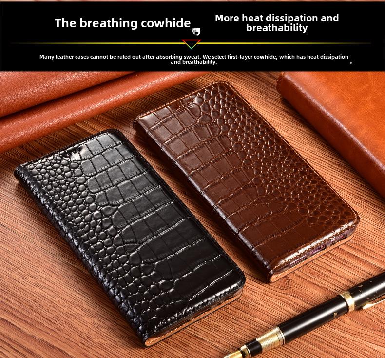 Pokrowiec z klapką z prawdziwej skóry dla Apple iPhone 15 Pro, 14 Plus, 13 Pro Max i 12 Mini.