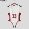 INCERUN Men Deep U Sleeveless Letter Print Fitted Playsuit Bodysuits Jumpsuits Underwear