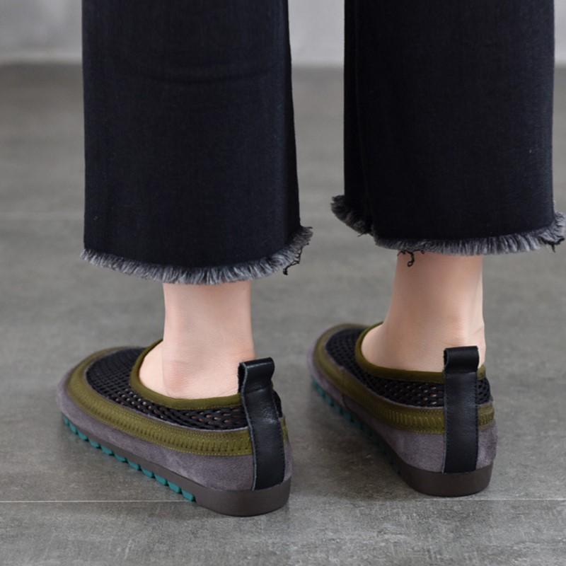 Johnature Breathable Mesh Flat Sandals Mixed Colors Round Toe Soft Soled Women's Slip-on Shoes