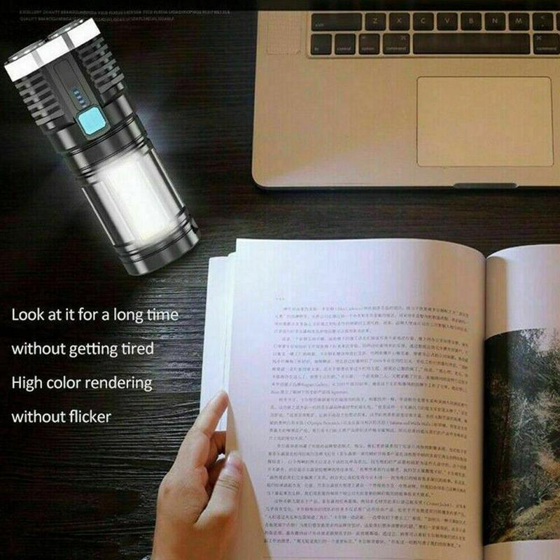 High Power LED Flashlights Camping Torch With 4 Lamp Beads And COB Side Light Rechargeable Portable Hand Lantern 4 Lighting Mode