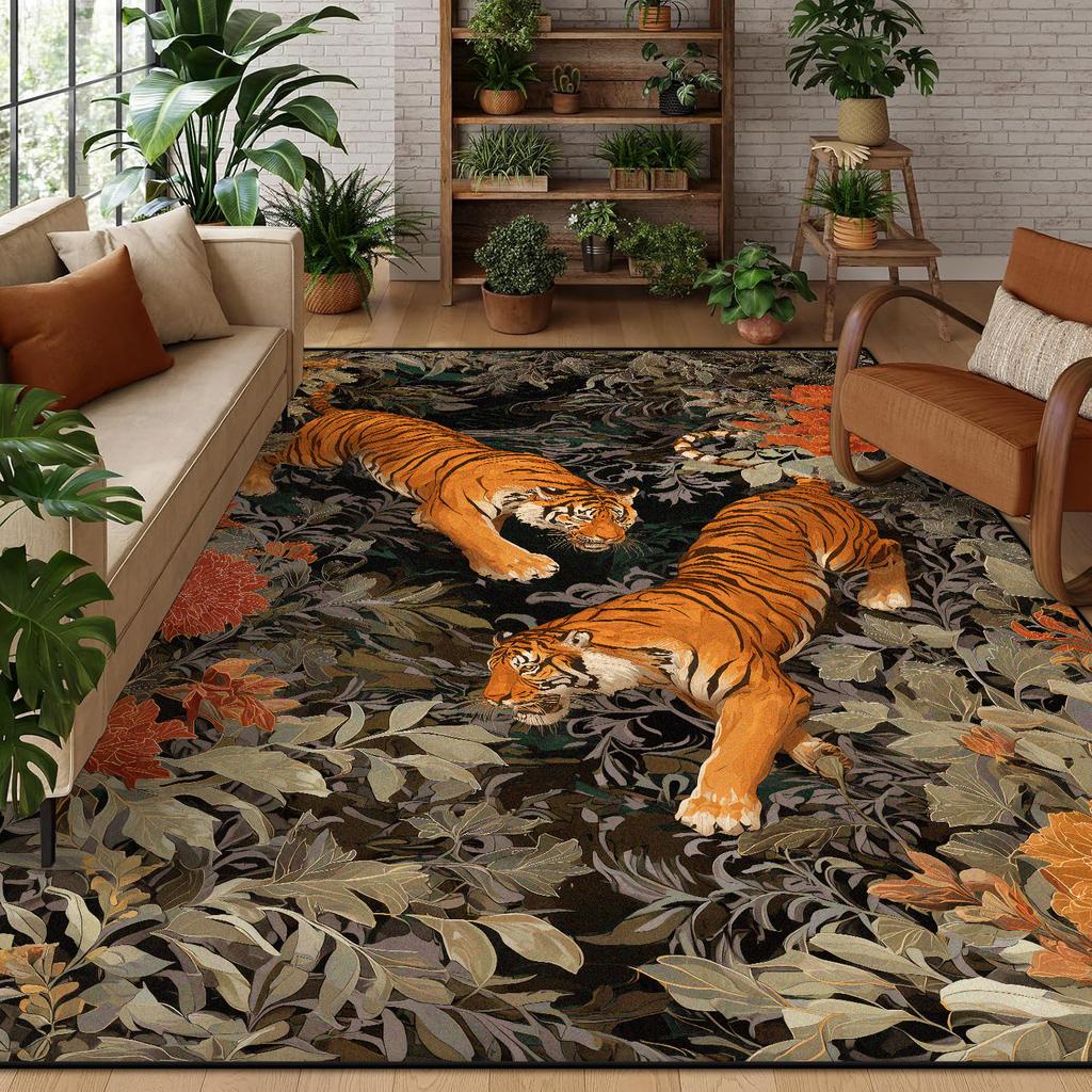 Creative Tiger Area Rugs Living Room Washable Bohemian Decor Carpet Vintage Large Soft Restaurant Antifouling Non-slip Floor Mat