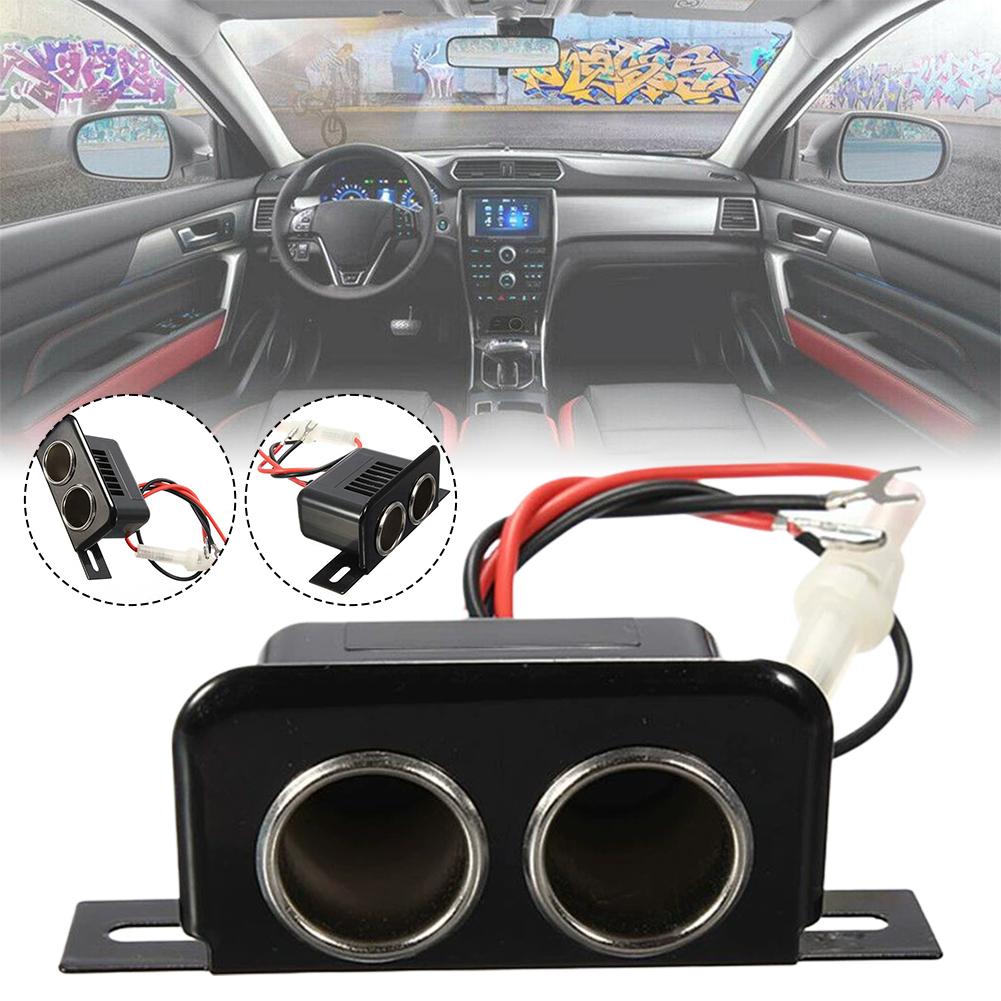 12V Dual Hole Car Cigarette Lighter Socket | Built-in 10A Fuse | Waterproof & Dustproof | Iron Shell for Vehicle Modification