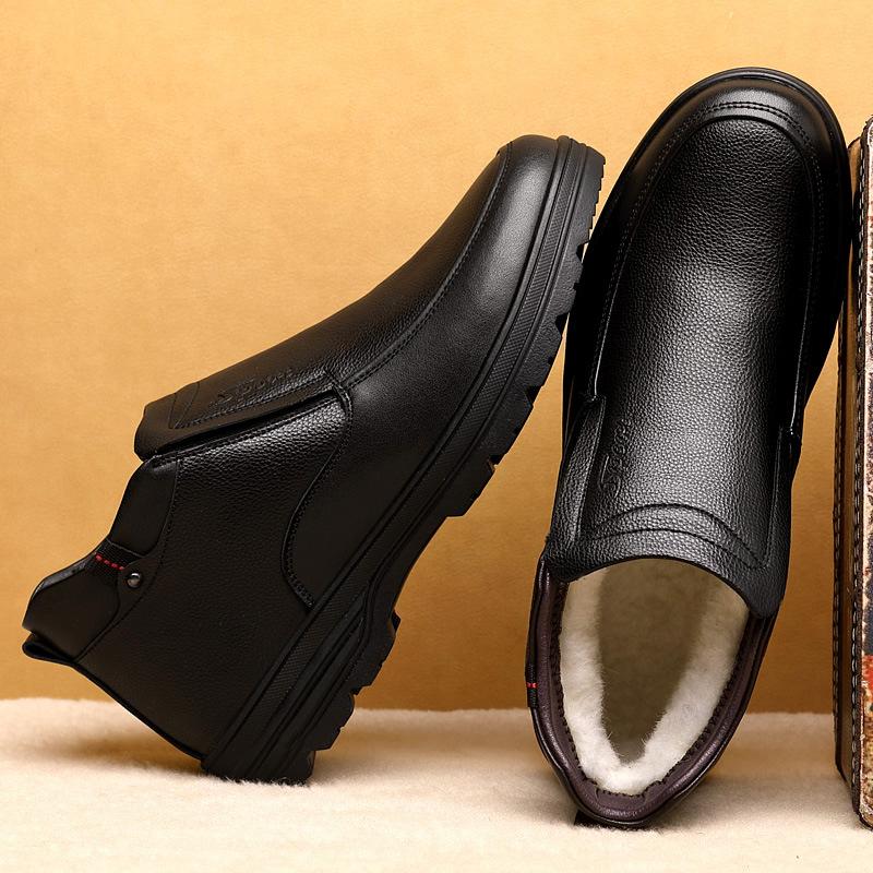 Fashion Winter Men Boots Casual Warm Fur Bussiness Cotton Boots Snow Boots Leather Non-slip Men Leisure Shoes Bota Masculina