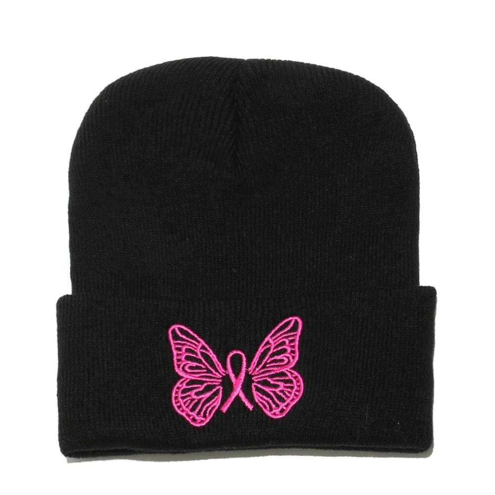 

Autumn and winter new pullover hat versatile brimless cap warm cold hat butterfly embroidery knitted hat women M（56-58cm） чёрный