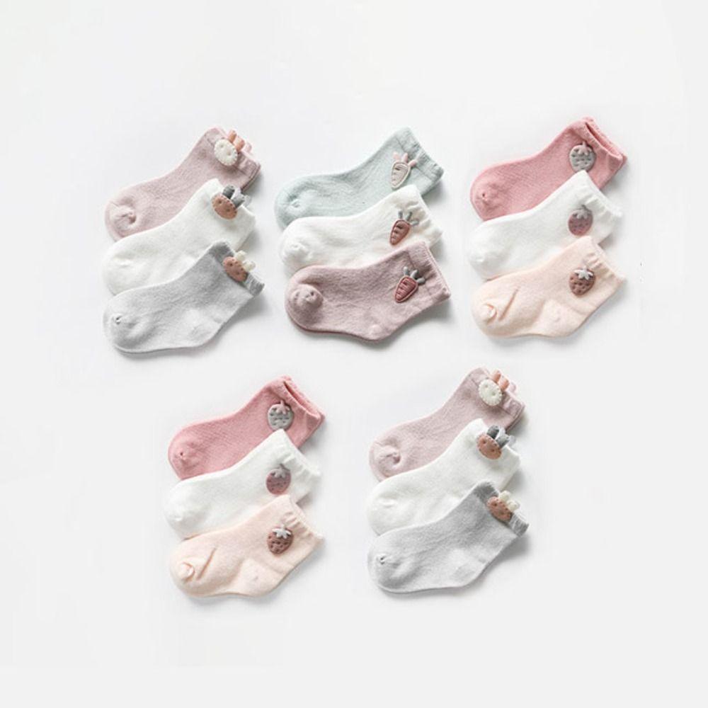 3Pairs Strawberry Baby Cotton Socks Rabbit Newborn Cartoon Socks Toddle Short Tube Socks  Toddle