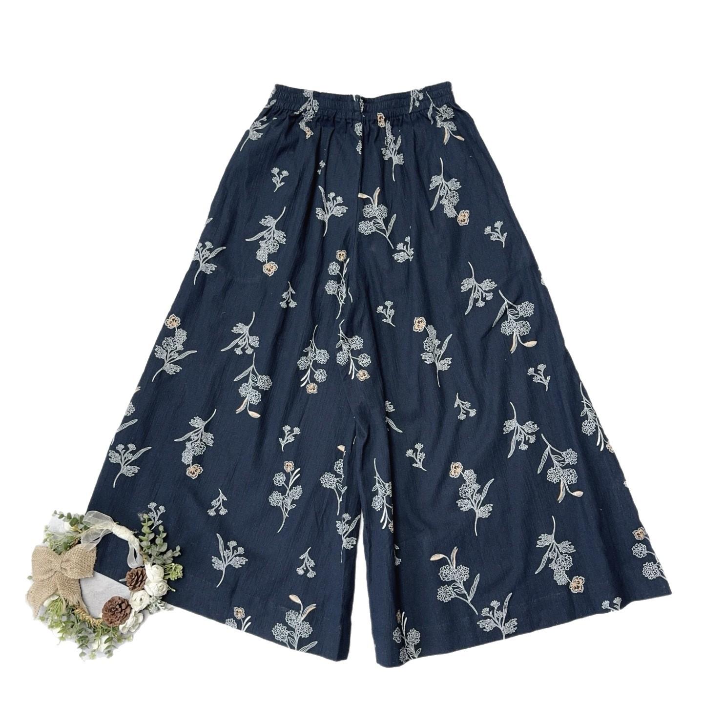 

Johnature Принтованные повседневные брюки летние темно-синие эластичная талия с принтом свободные широкие женские брюки One Size