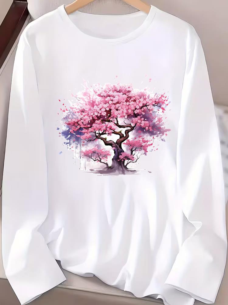 (Asian Size) Fashion Print T Shirt Autumn Winter Spring Casual Tee Leopard Love Trend Women Clothing Top O-neck Graphic Long Sleeve T-shirts