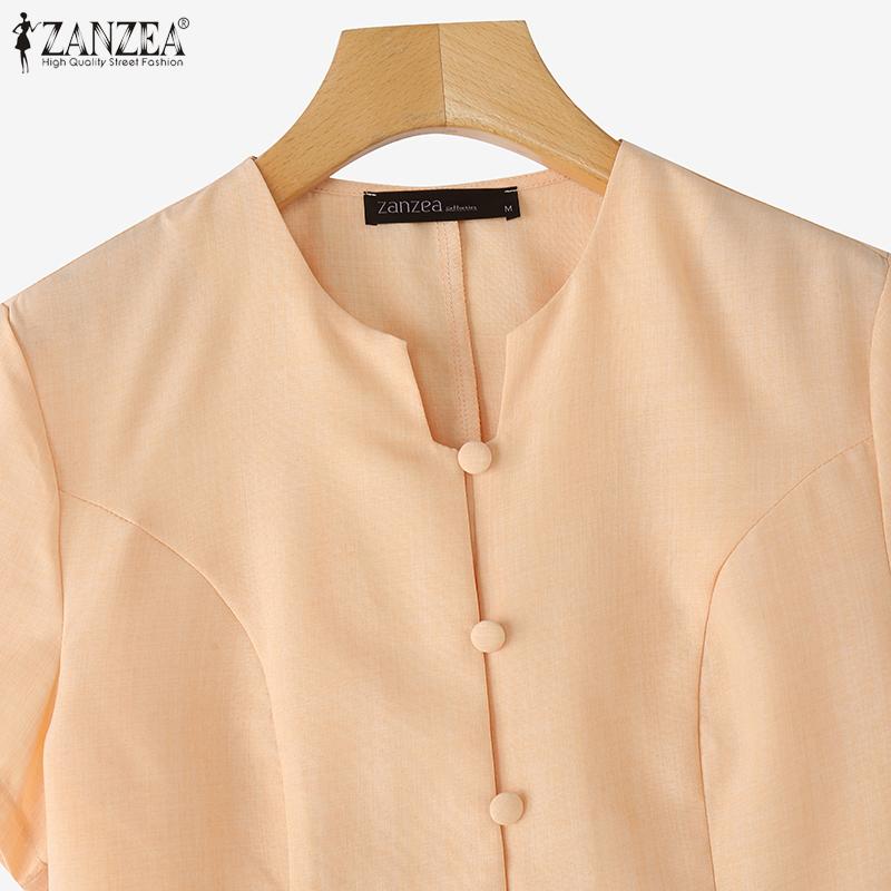 ZANZEA Women Summer Round Neck Casual Short Sleeve Blouse