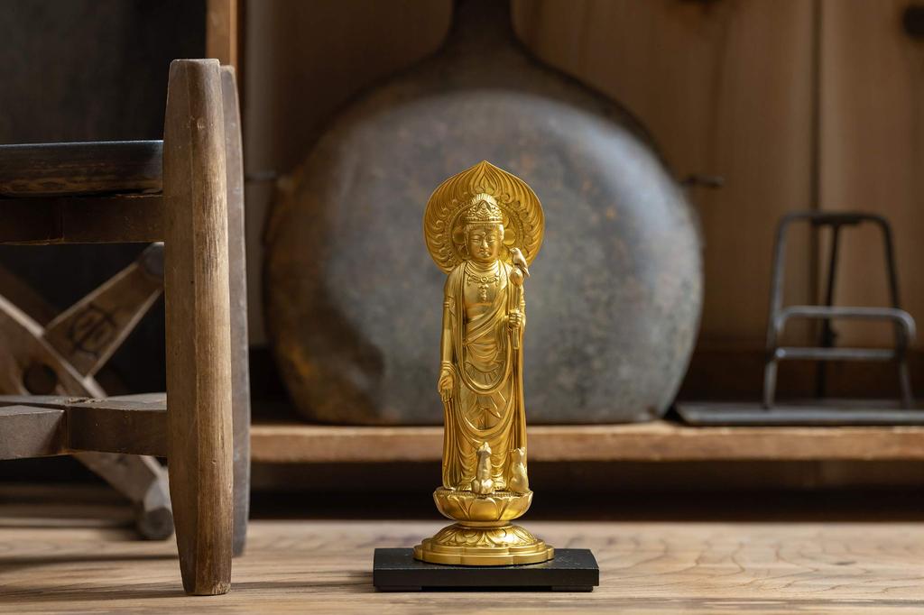 Pet Kannon Bodhisattva 16cm Protection and Pet Memorial by Takaoka Copperware Statue, (Gold) - "Animal Service" (P Kannon/M)