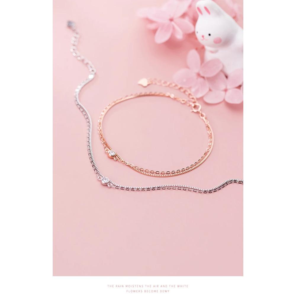 Modian Real 925 Silver Luxury Double Layer Single Diamond Box Chain Bracelet for Women Fashion Bracelet Fine Jewelry