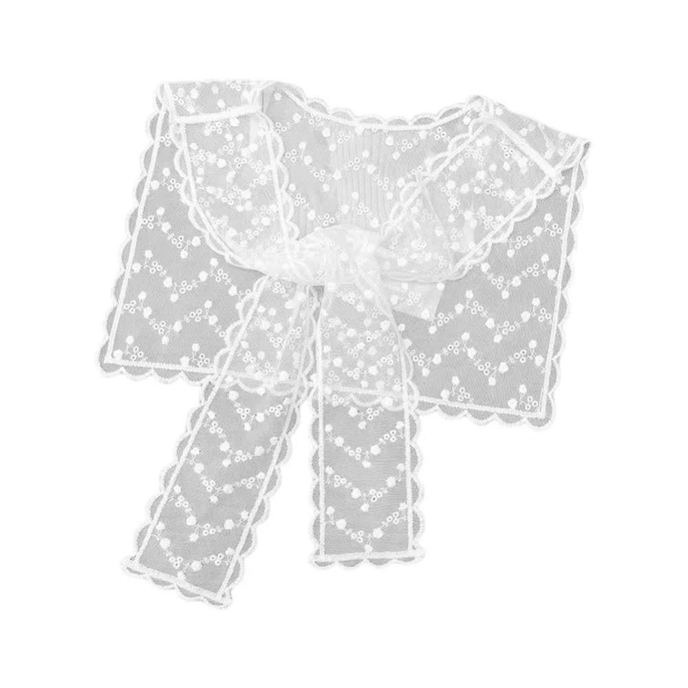 White Lace Lace Shawl Scarf Floral Embroidery Detachable Collar Elegant Shirt Wrap  Women A