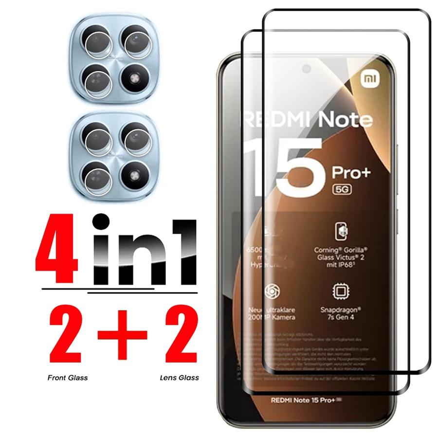 

[2 + 2 штуки] 4в1 3D вигнута плівка із загартованого скла для Xiaomi Redmi Note 15 5G/4G Note 15 Pro 15Pro+ 5G Захисна плівка для об єктива Захисне скло для екрана камери Redmi Note 15 Pro+ 5G чорний