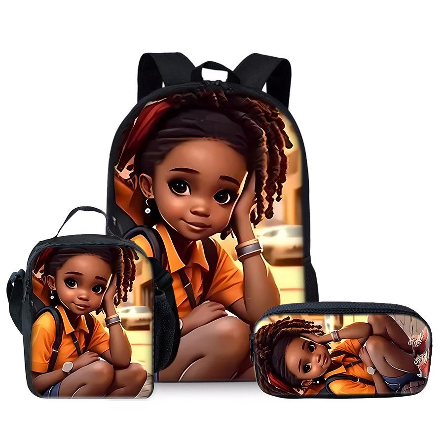 Classic Popular Novelty Funny African Girl 3D Print 3pcs/Set Pupil School Bags Laptop Daypack Backpack Lunch Bag Pencil Case