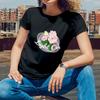Summer Womens Short Sleeve CottonTShirt Light On Flower Print for Outdoor Summer Evenings Young Women with an Inspiring Style