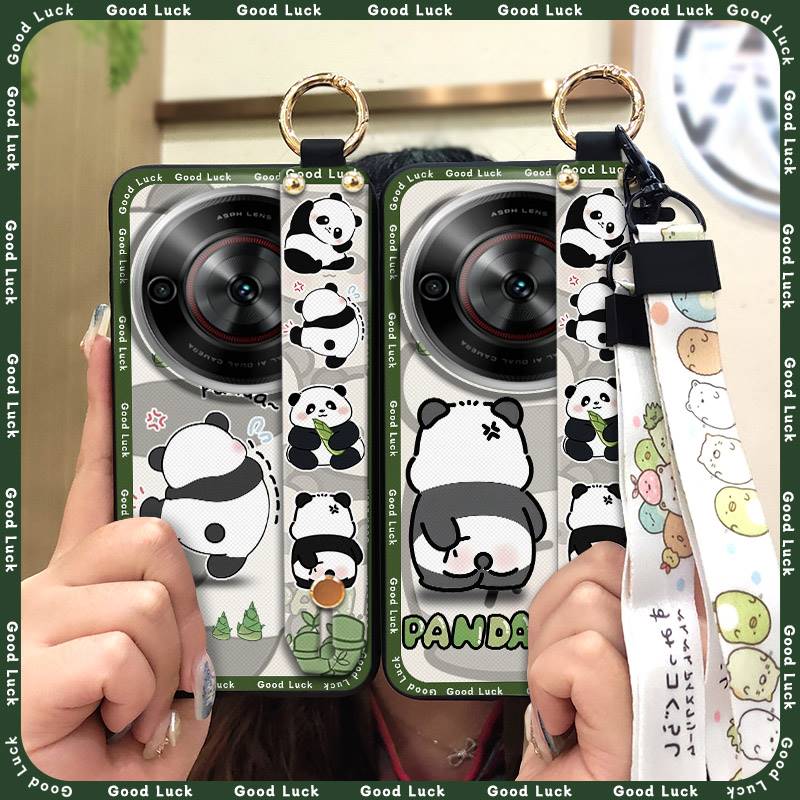 Wrist Strap Durable Phone Case For ZTE Blade A75 5G/Nubia Focus 5G/Calf 5G Cute Fashion Design Panda Soft case Silicone