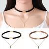 Women Vintage Punk Faux Suede Multilayer Polished Clavicle Choker Necklace Pendant for Party