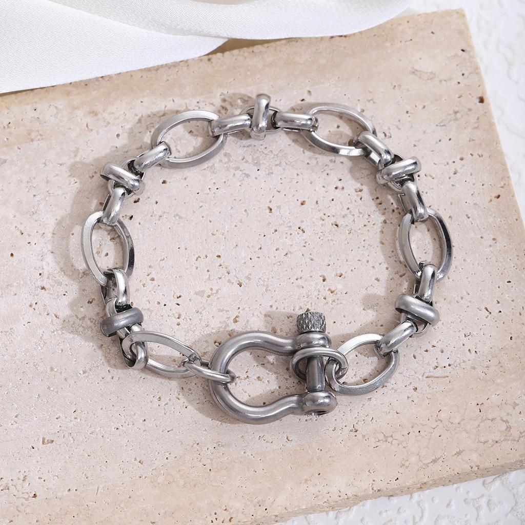 Bracciale Nodo a Ferro di Cavallo Per Uomo Donna Acciaio Inossidabile Minimalista Argento Catena Bracciale Fibbia Braccialetti Staccabili Gioielli Regalo