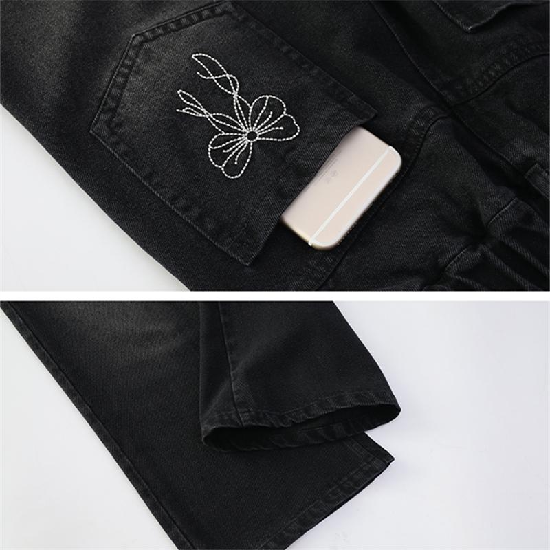 Spring Fall Kids Loose Straight Black Jeans with Bows Pocket for Teenage Girls Fashion Harajuku Y2k Denim Pants Child Trousers