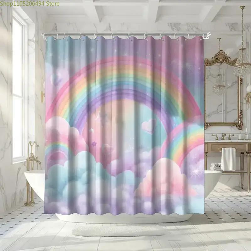 

1pc Bathroom Shower Curtain, Rainbow Gradient Color Party, Dream Festival Shower Curtain, Includes 12 Hooks, 180*180cm Bathroo 90x180cm