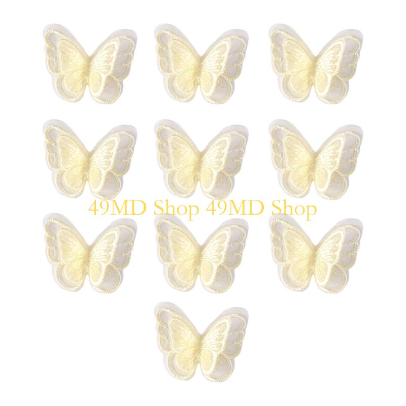 

49MD 10Pcs Embroidery Butterfly Appliques Sew On Organza Patches Bridal Dress Patches for Sewing Craft Clothing Accessories